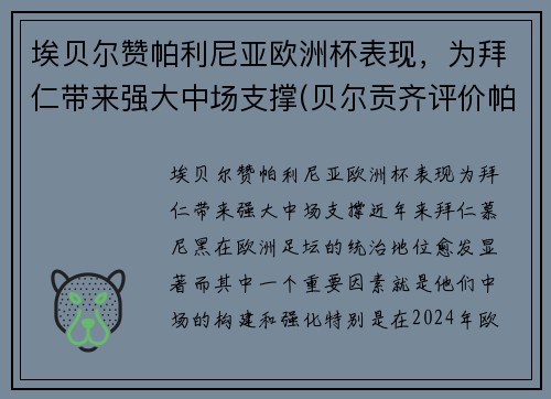 埃贝尔赞帕利尼亚欧洲杯表现，为拜仁带来强大中场支撑(贝尔贡齐评价帕瓦罗蒂)