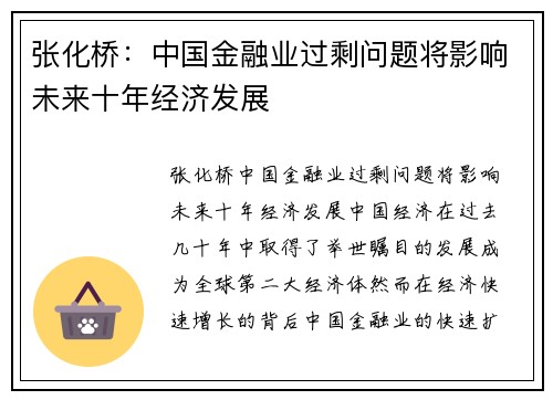 张化桥：中国金融业过剩问题将影响未来十年经济发展